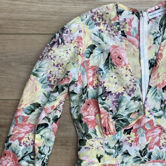 Faithful The Brand | Maribelle | Linen Floral Romper Romantic Pastel Spring - Picture 3 of 16